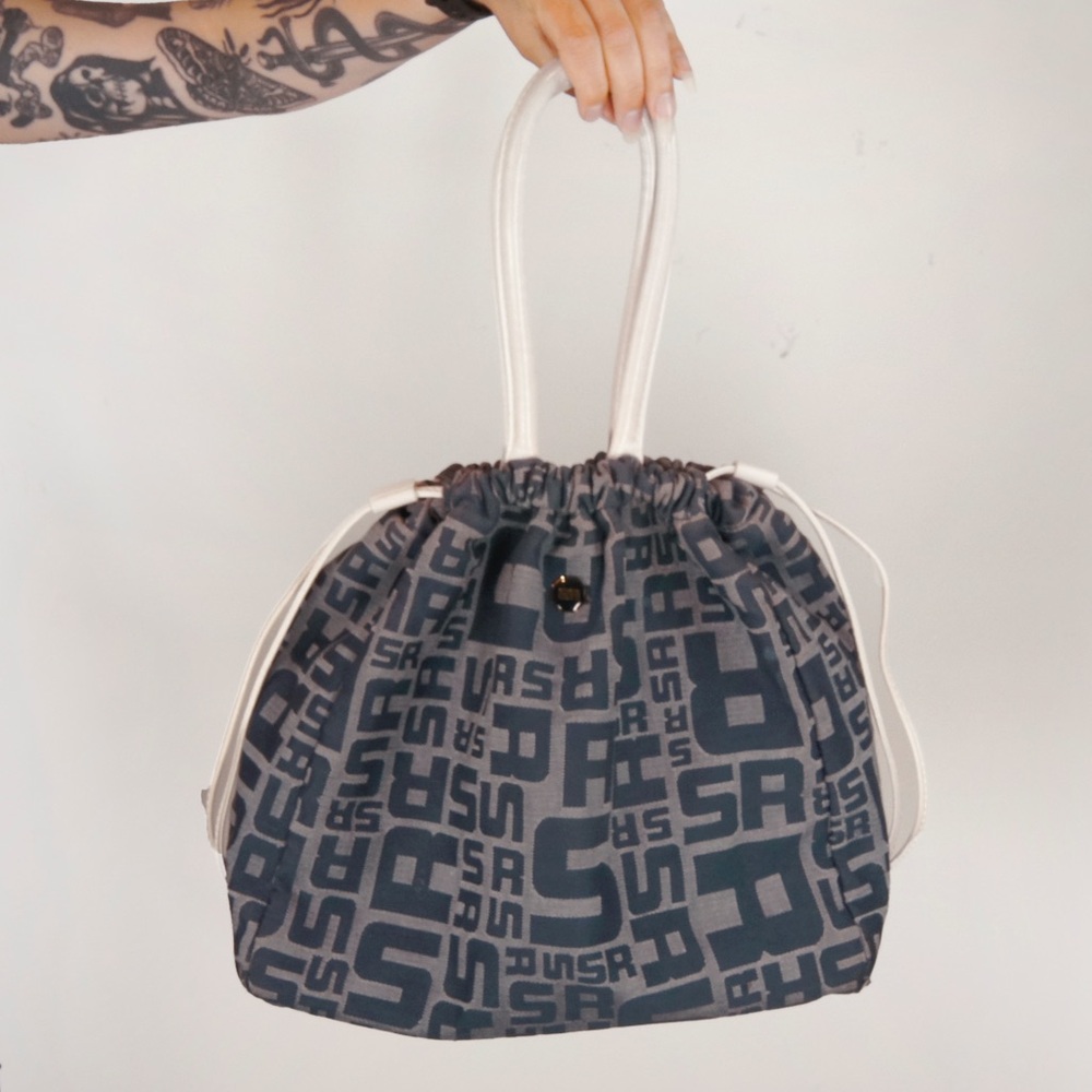 Vintage Sonia Rykiel Paris SR Monogram Canvas Drawstring Bucket Bag Purse